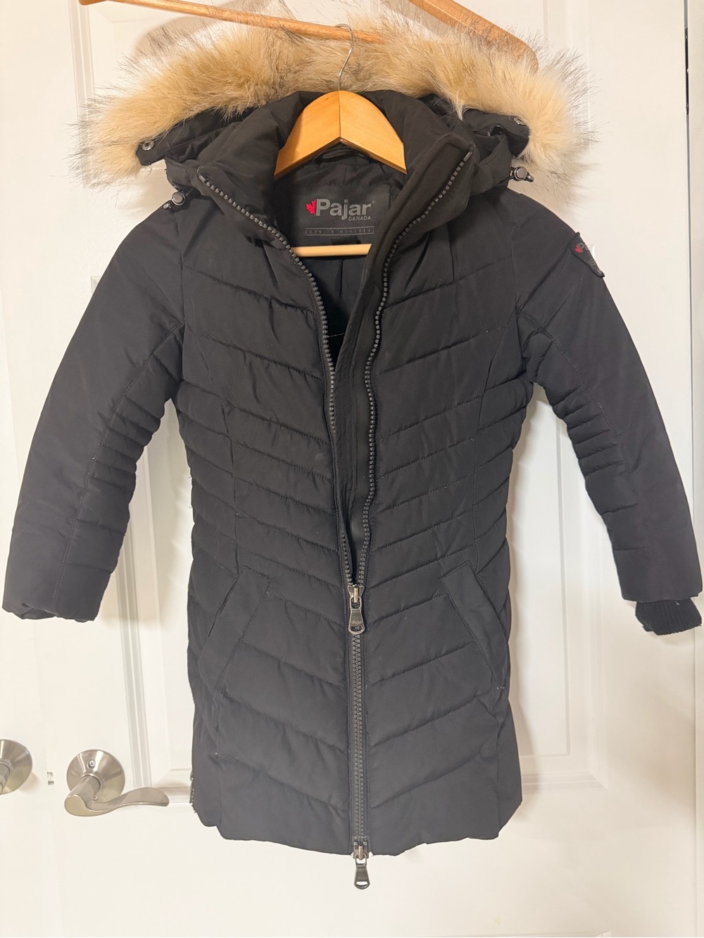 Pajar Canada Girls Black Quilted Puffer Coat Faux Fur Hood Size 6